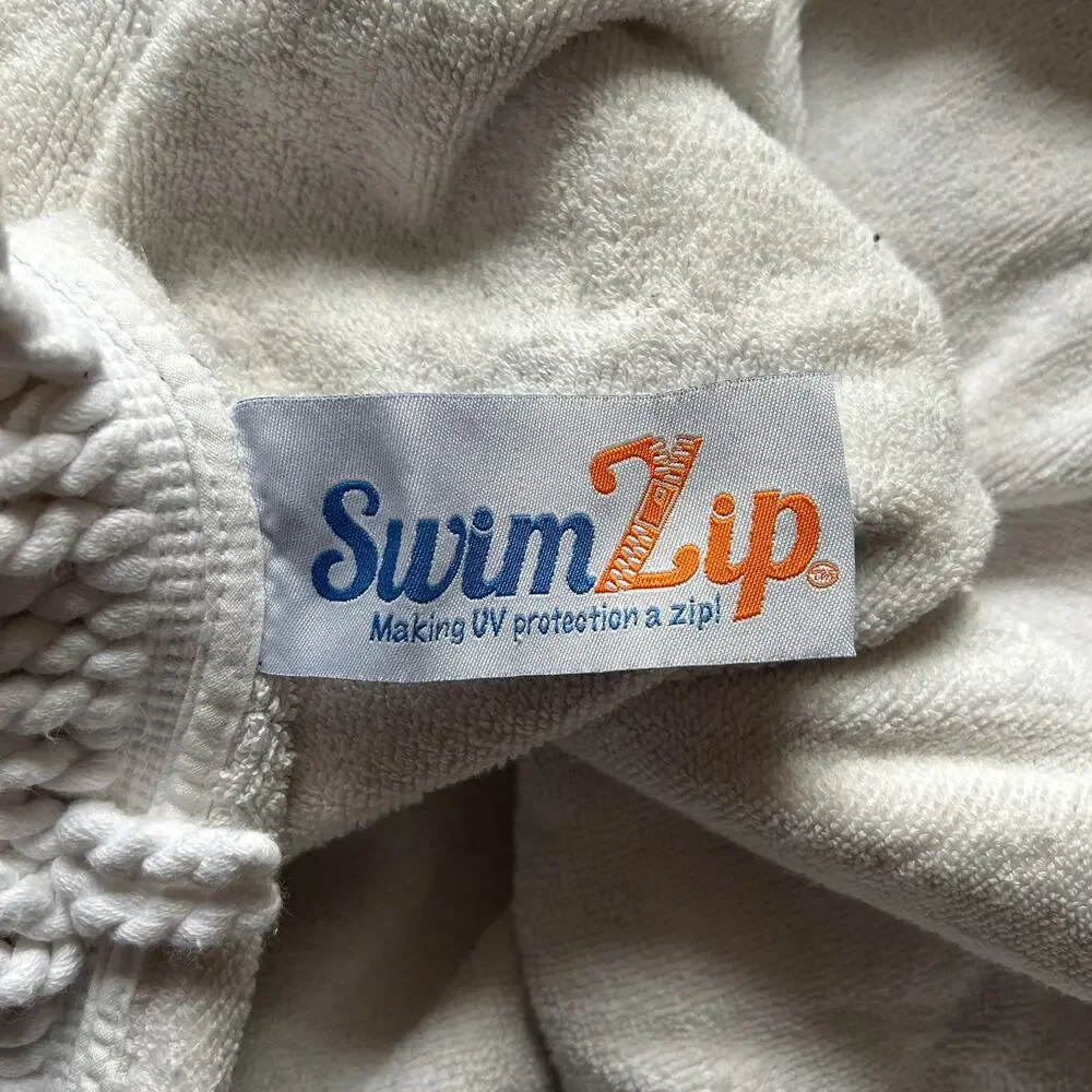 SwimZip White/Blue Ikat Pattern Fringe Trim Terry Cloth Round Beach Towel 60”